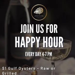 Happy hour menu, 4-7p, Tue-Sat