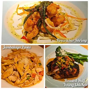 Firecracker Shrimp, Roasted Half Young Chicken, and Jambalaya Pasta. Perfecto.