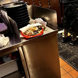 Dirty food sitting by around.