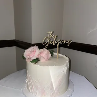 Our wedding cake! It was beautiful and tasted divine. The cake topper was from Etsy.