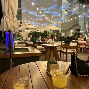 tables and umbrellas