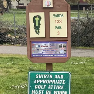 Hole number one yardage sign