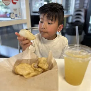 My kid loves the house made chips with &quot;Pog&quot; kiefer drink.