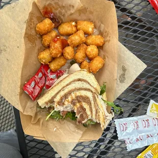 Great sandwich toasted turkey. First time here, love the tater tot&apos;s!!
