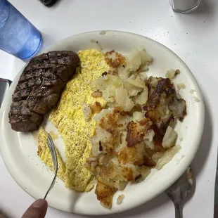 Steak and eggs combo. Included toast.