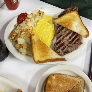 Steak and eggs special with Texas toast.