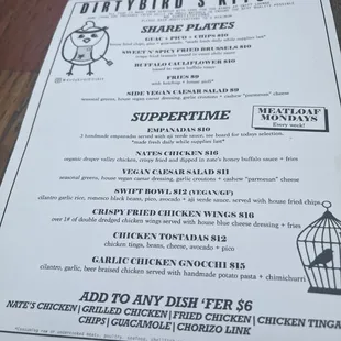 a menu for a restaurant