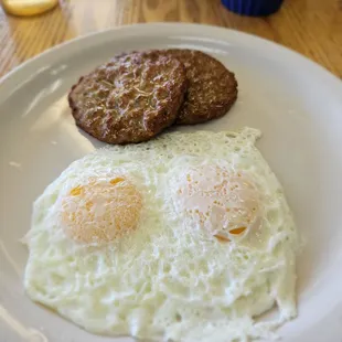 Eggs Over Easy and Sausage Patties