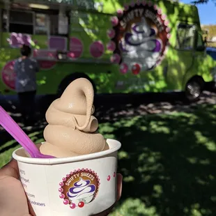 Salted caramel with graham cracker crumbs on the side