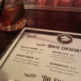 Menu and my amazing Old Fashion .