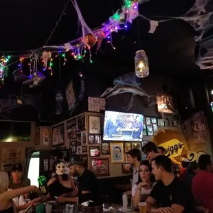 Seating area next to bar.