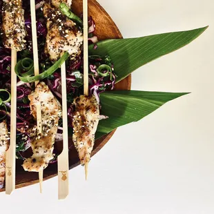 Black sesame chicken skewers