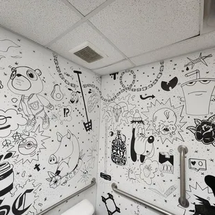 Bathroom art, handicap rails.