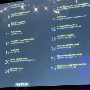 a menu on a large screen