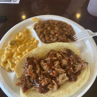 Pulled Pork Sandwich, Smoked Beans, Mac &amp; Cheese
