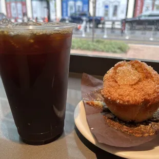 Cold brew coffee and cold blueberry muffin