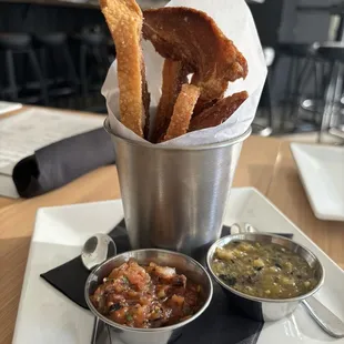 Chicharrones appetizer with housemade salsa