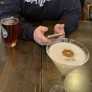 Swinging Bridge beer and a lemon drop martini