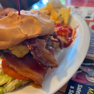 This was so huge. We had to smash it down. Excellent juicy real meat!  Homemade