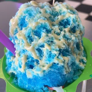 Blue Raspberry &amp; Blue Coconut shaved ice with sweet cream
