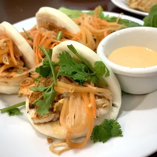 Bao Buns BB4 grilled shrimp.  YUM.  Must slather the spicy Mayo all over