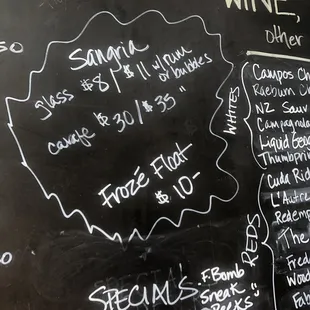 a wine list on a blackboard