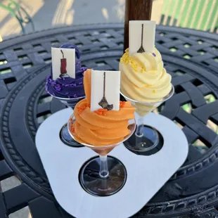 three different flavors of ice cream