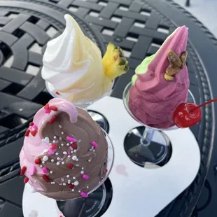 three different flavored ice creams