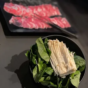 Spinach and Enoki for AYCE