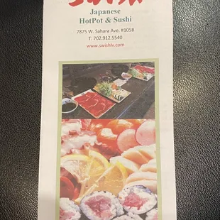 menu, sushi and sashimi