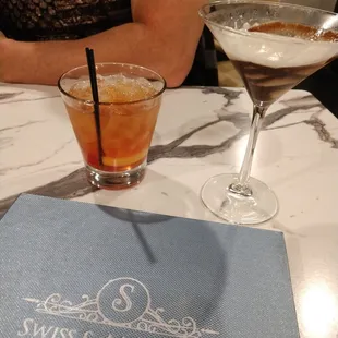 Old fashioned and chocolate martini