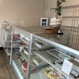 a counter with a variety of pastries