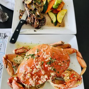 New York steak and Dungeness crab