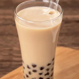 a glass of bubble tea