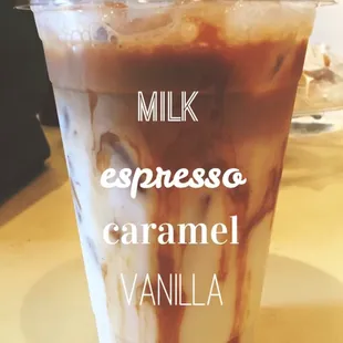 Delicious view of an iced caramel macchiato