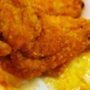 The breaded/fried buffalo wings up close.