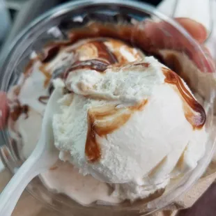 Soy ice cream with hot fudge