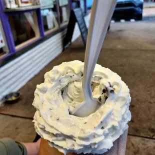 Small chocolate covered pretzel Swissvale swirl with whipped cream