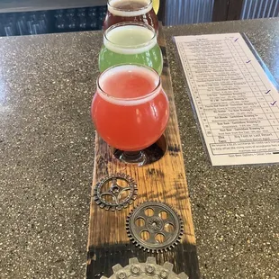 Flight of four on board with gears.