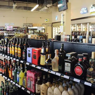 a wide selection of liquor bottles