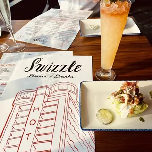 Wedge salad (split in half) and a signature cocktail