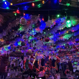 bar area with Christmas decorations