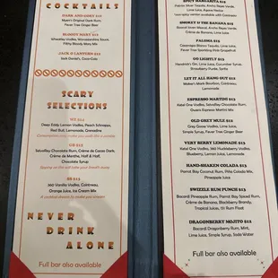 Drink menu