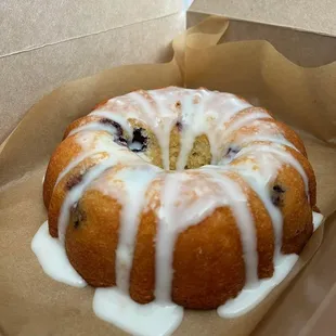Summer flavor, lemon blueberry bundt with a lemon icing.