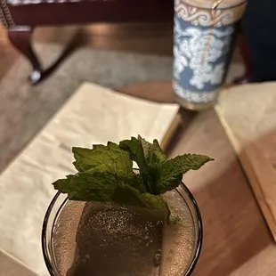 a glass of water with a sprig of mint