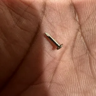 a tiny screw in a persons hand