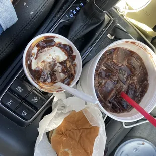 Steamed cheeseburger, chocolate phosphate, hot turtle sundae.