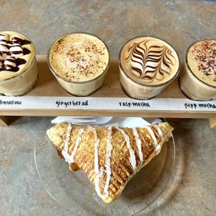 a variety of coffees and pastries