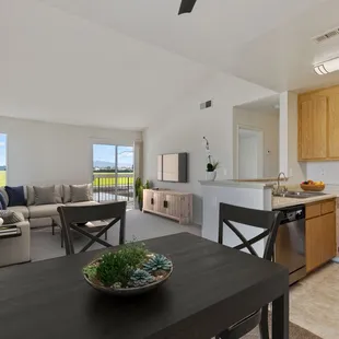 1 bedroom living room,  kitchen, sliding glass doors out to patio