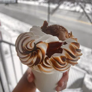 a hand holding a cup of ice cream